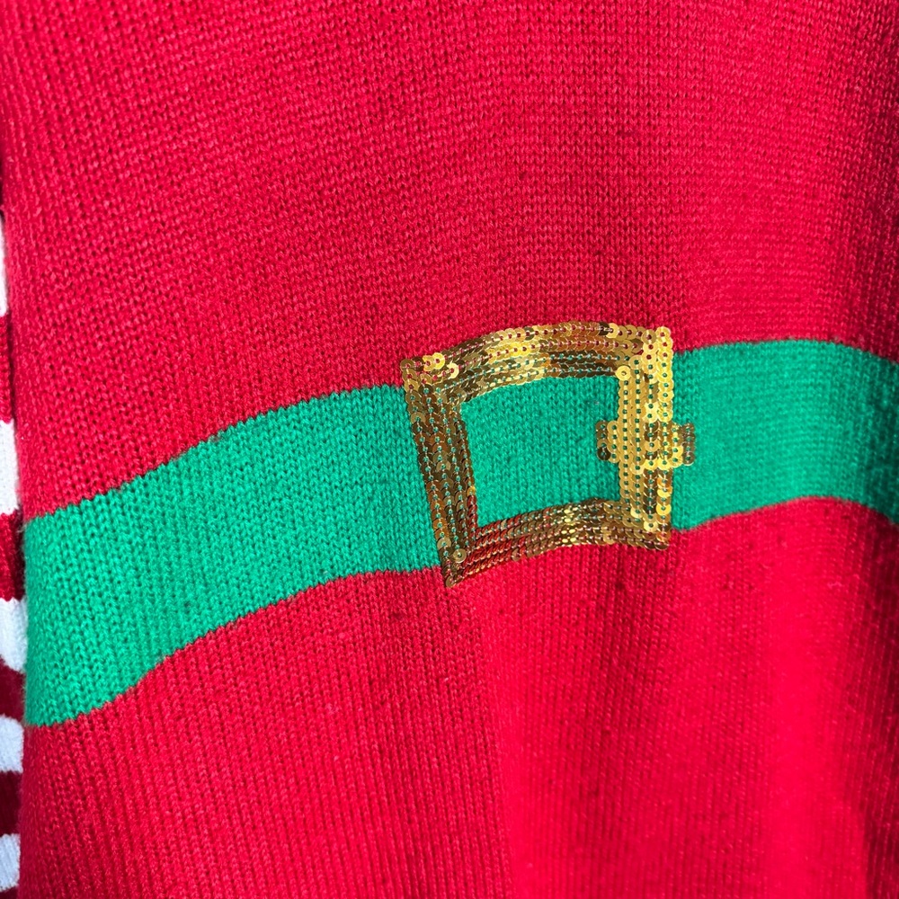 It’s Our Time Ugly Christmas Sweater Size Medium Elf Red Green Holiday Sequins - Picture 4 of 10